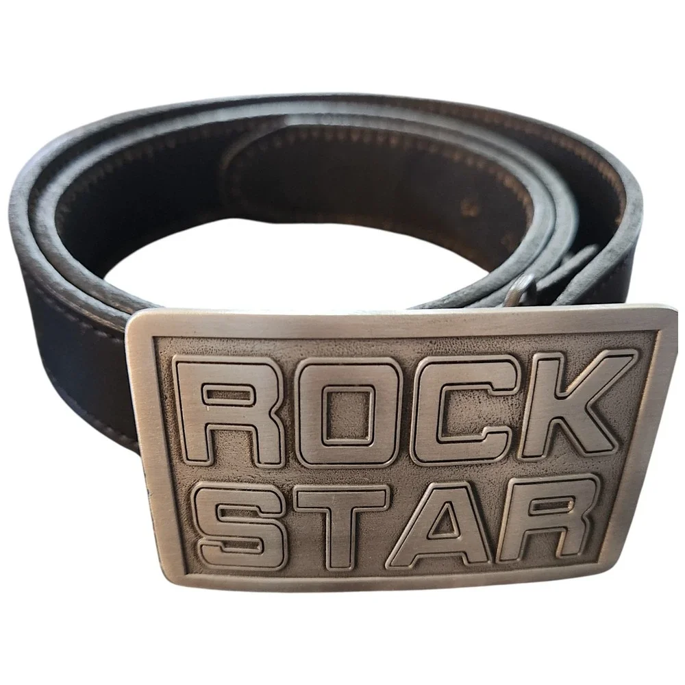 Great American Buckle Co. Pure Pewter Rock Star Belt 2001 Buckle Leather 38 - 40